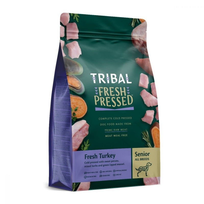 Dietinis maistas šunims ir senjorams, kalakutiena šalto spaudimo „Fresh Pressed Turkey – SENIOR/Light“, TRIBAL