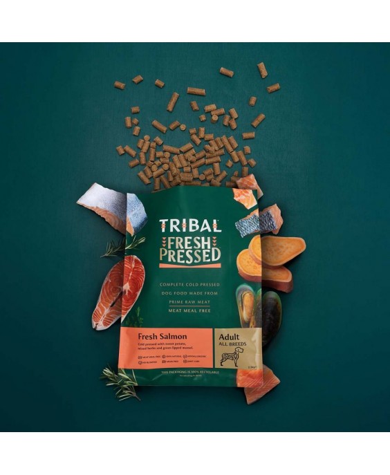 Maistas šunims, lašiša šalto spaudimo „Fresh Pressed Salmon – ADULT“, TRIBAL